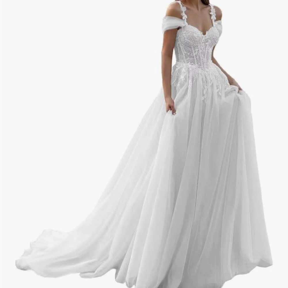 Elegant White Off-Shoulder Wedding Dress